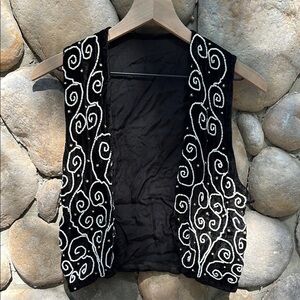 Vintage Velvet Black with Sewn-on Pearly Beads Vest